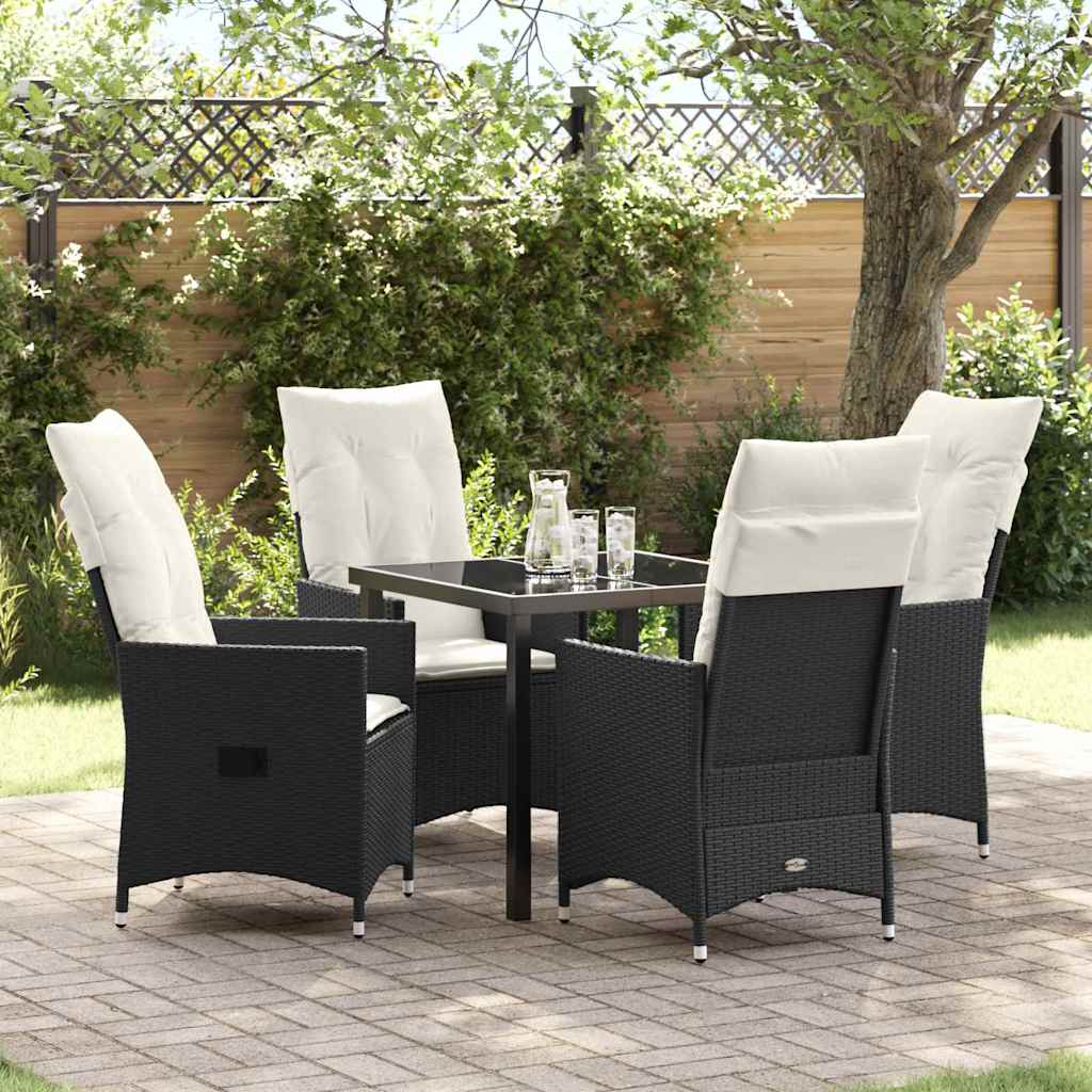 Garden Dining Set with Cushion 5 pcs Black Poly Rattan