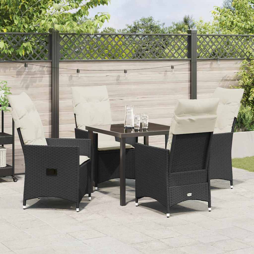 Garden Dining Set with Cushion 5 pcs Black Poly Rattan