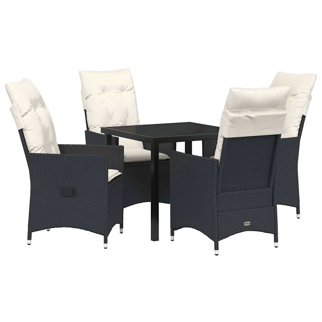 Garden Dining Set with Cushion 5 pcs Black Poly Rattan