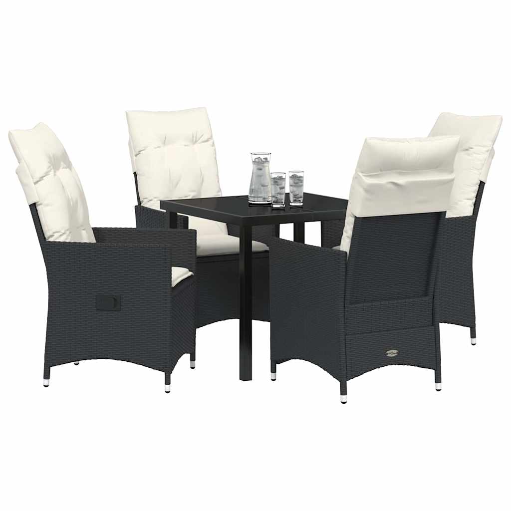 Garden Dining Set with Cushion 5 pcs Black Poly Rattan