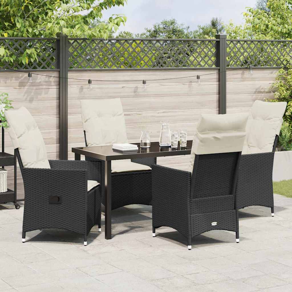 Garden Dining Set with Cushion 5 pcs Black Poly Rattan