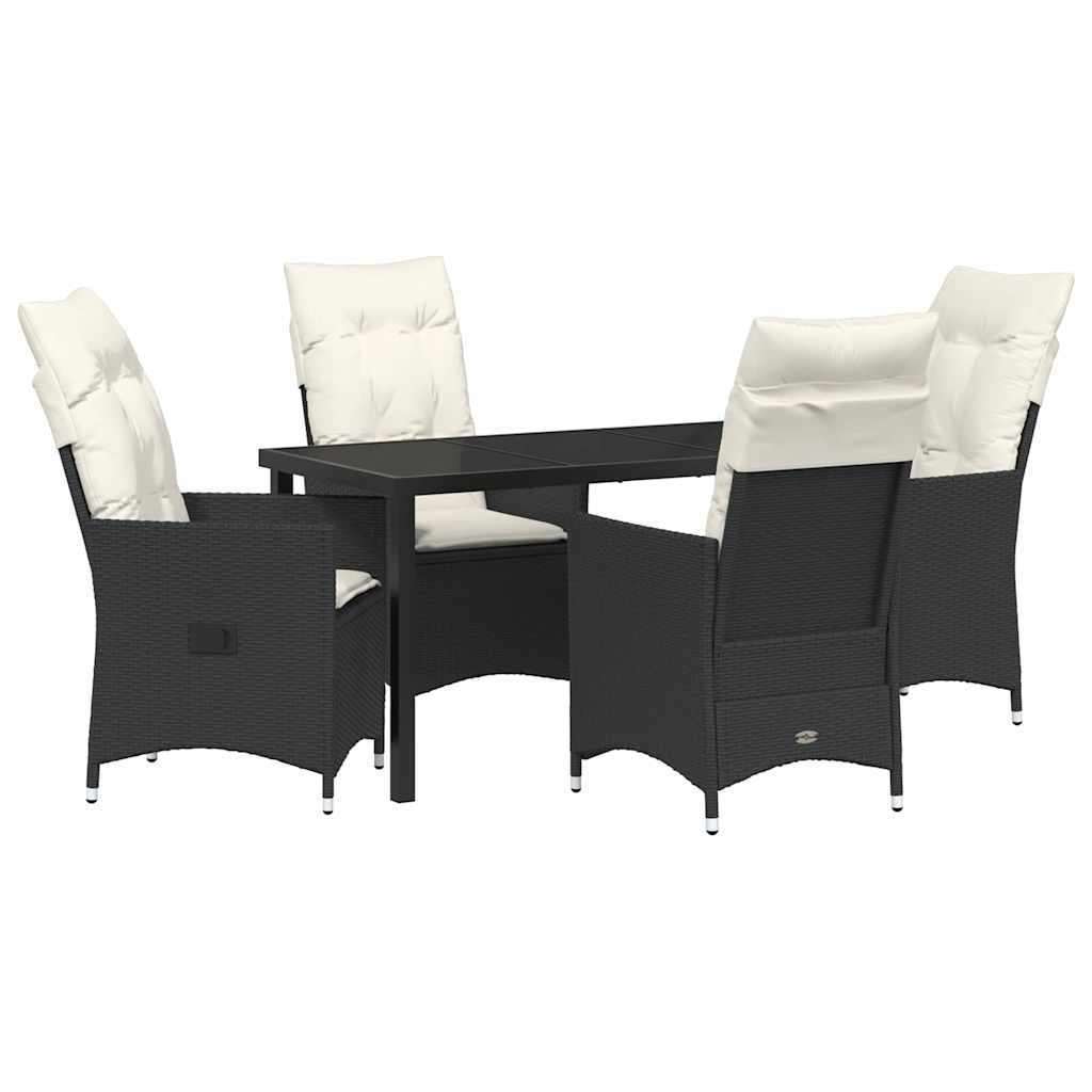 Garden Dining Set with Cushion 5 pcs Black Poly Rattan