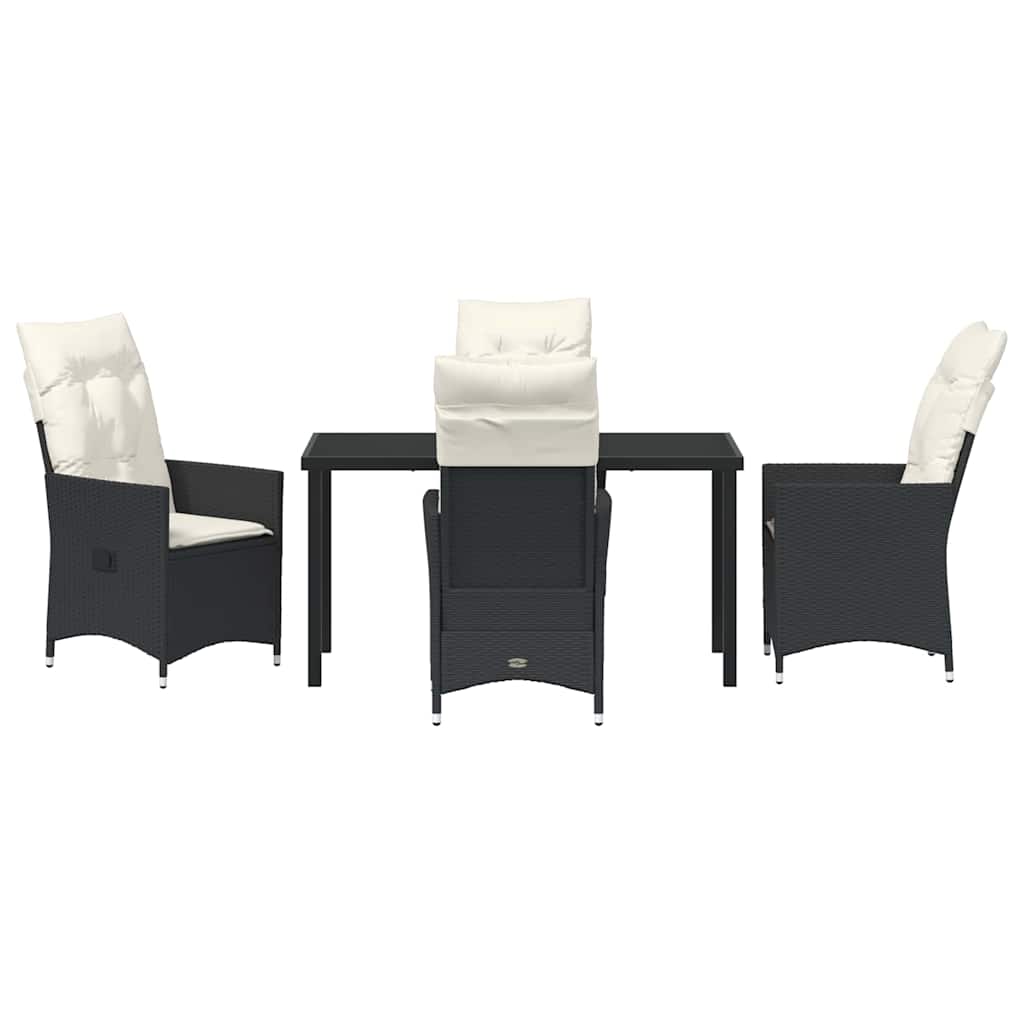 Garden Dining Set with Cushion 5 pcs Black Poly Rattan
