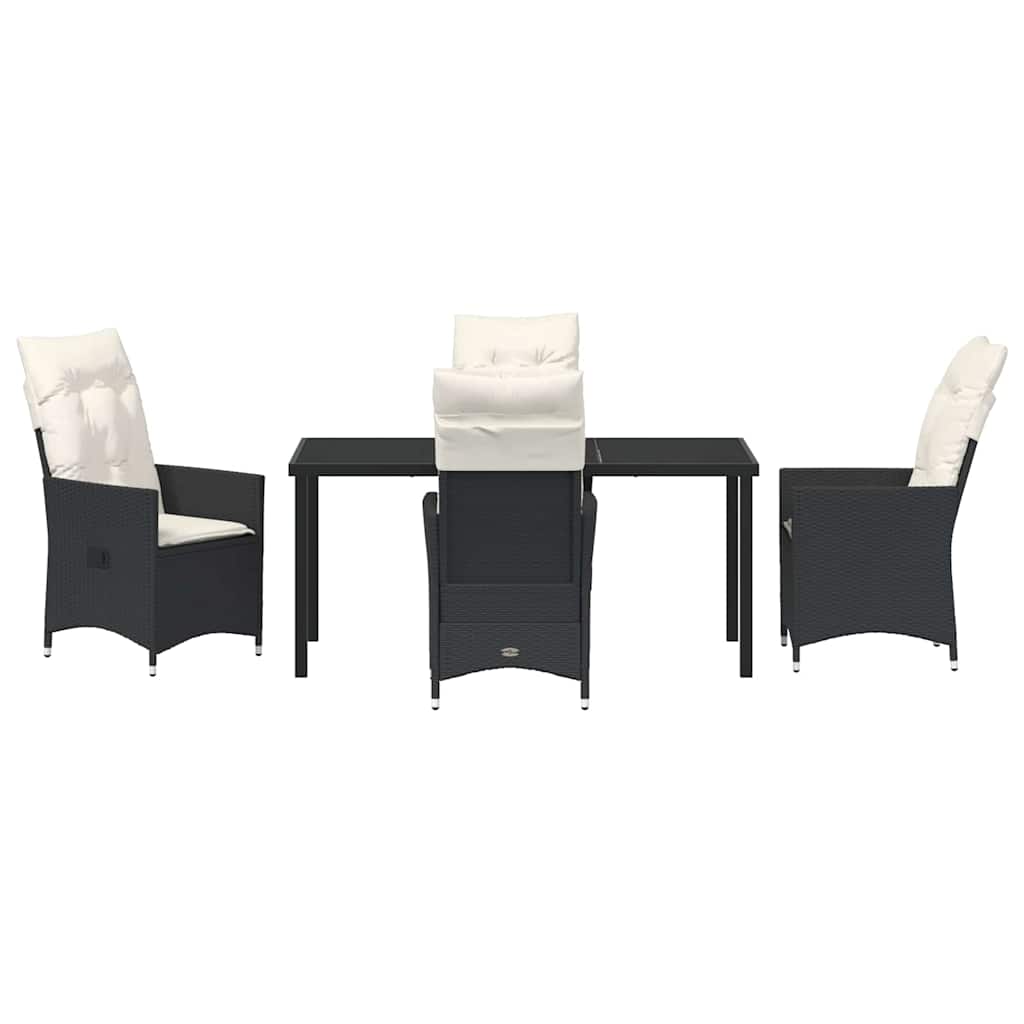 Garden Dining Set with Cushion 5 pcs Black Poly Rattan