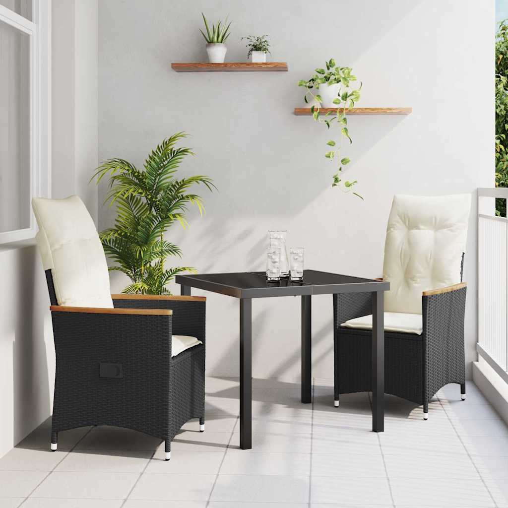 Garden Dining Set 3 pcs Black Poly Rattan