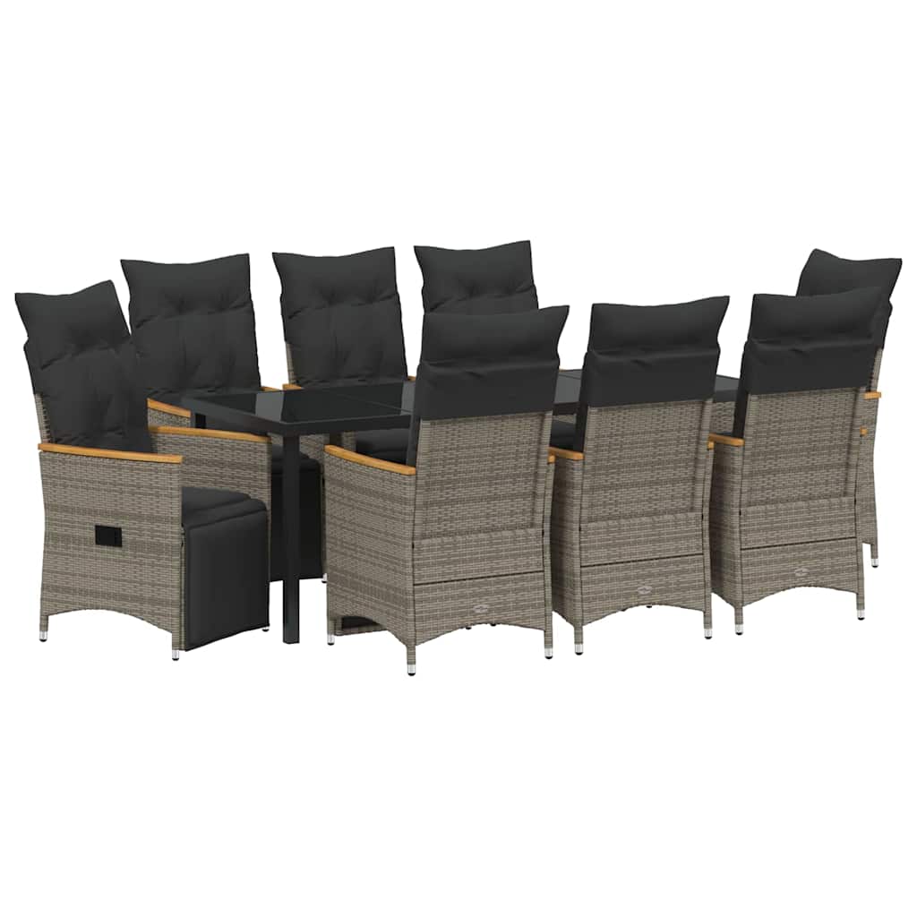 Garden Dining Set with Cushion 9 pcs Grey Poly Rattan