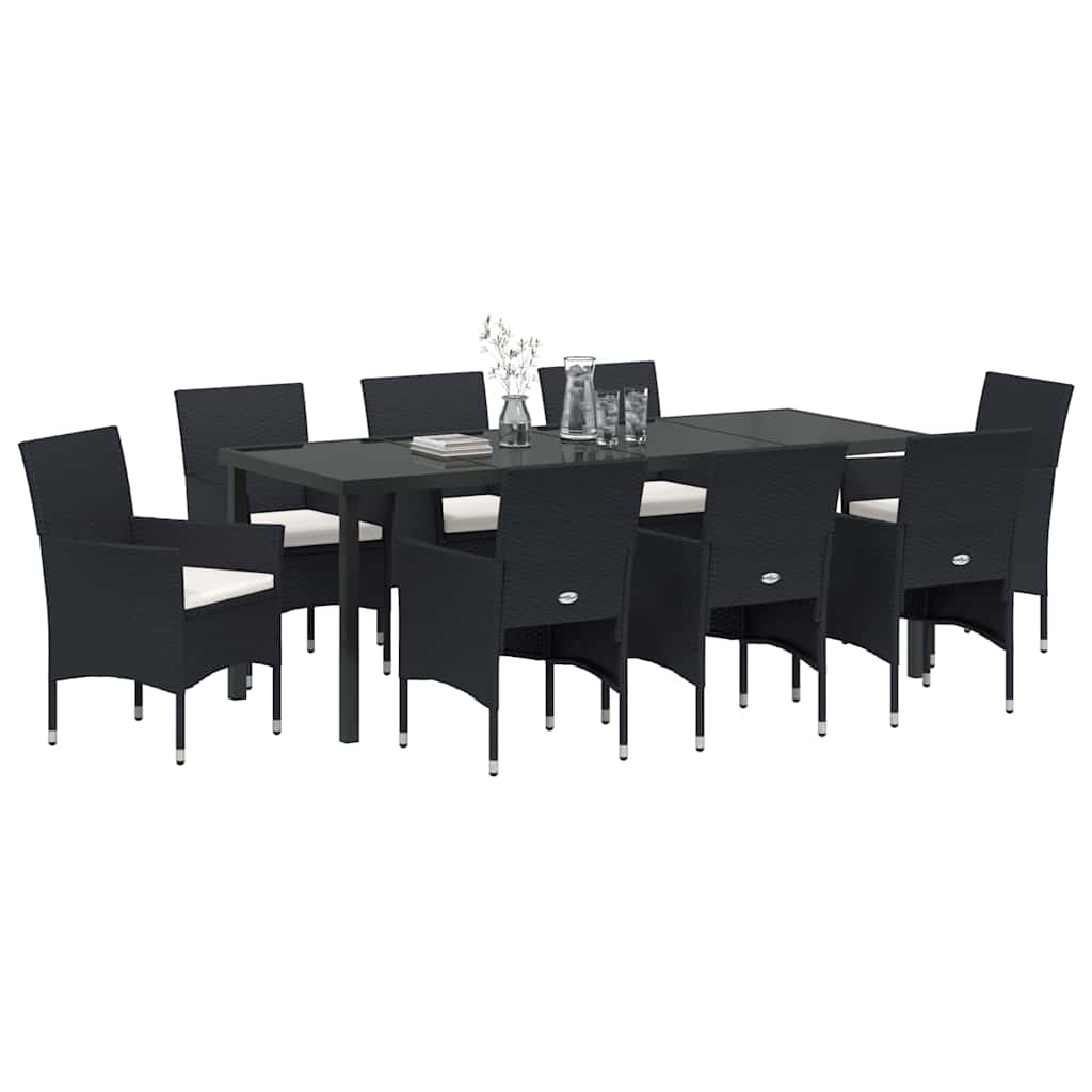 Garden Dining Set with Cushion 9 pcs Black Poly Rattan