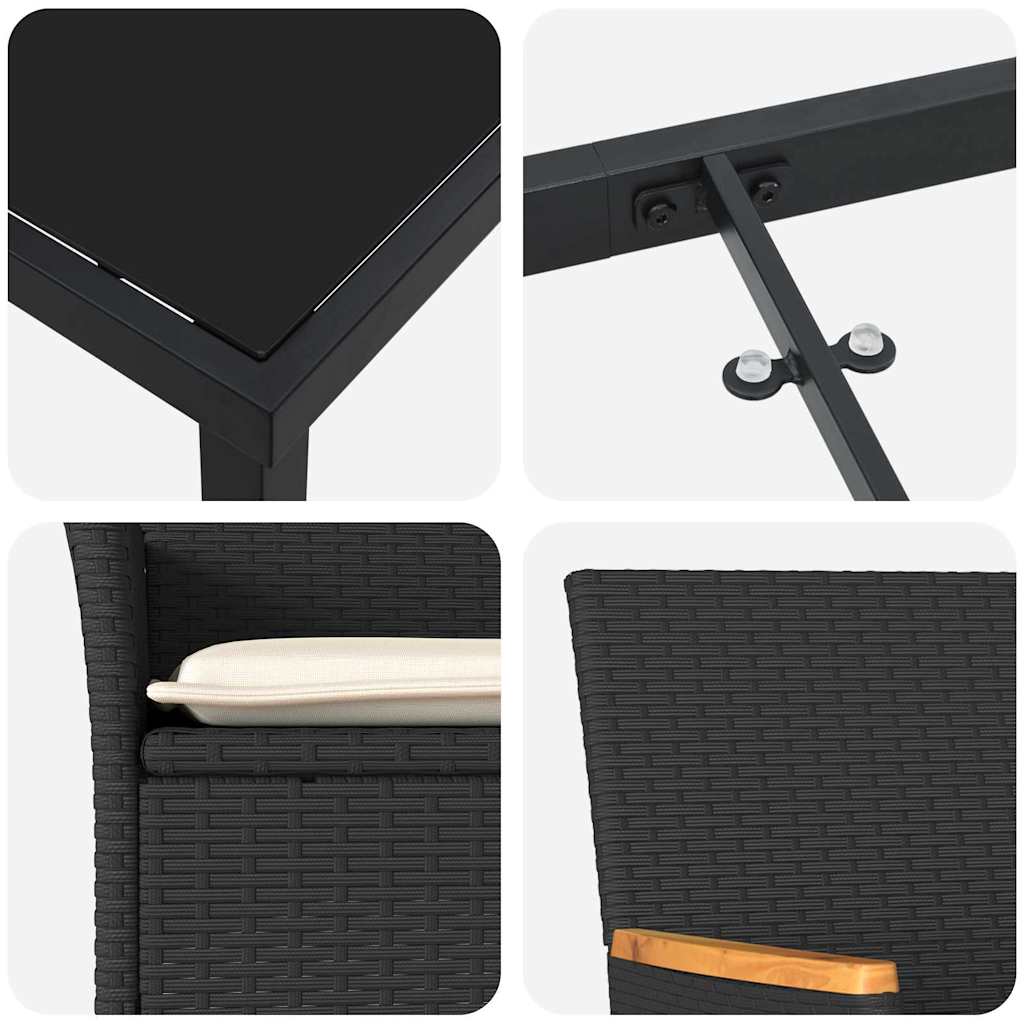 Garden Dining Set with Cushion 7 pcs Black Poly Rattan