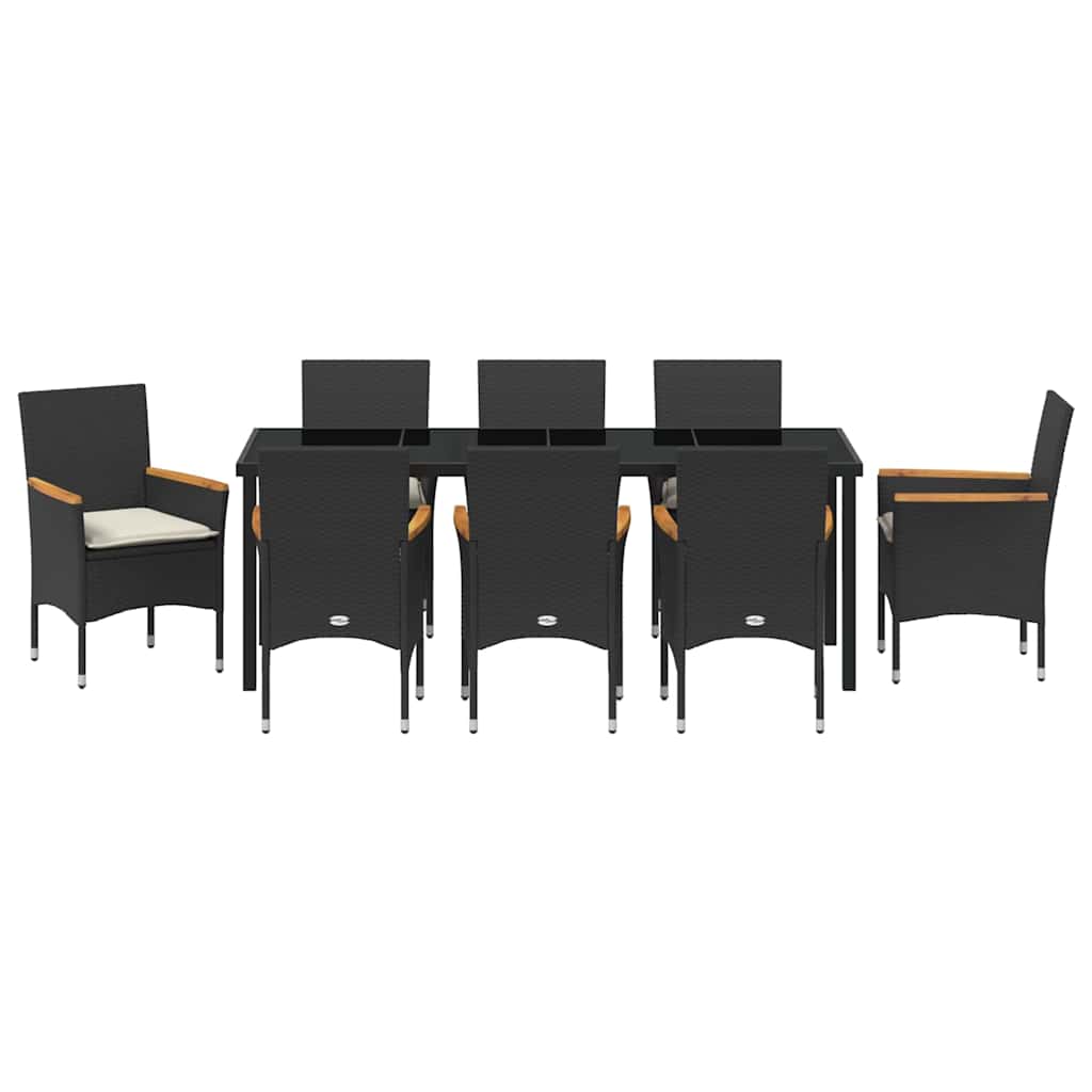 Garden Dining Set with Cushion 9 pcs Black Poly Rattan