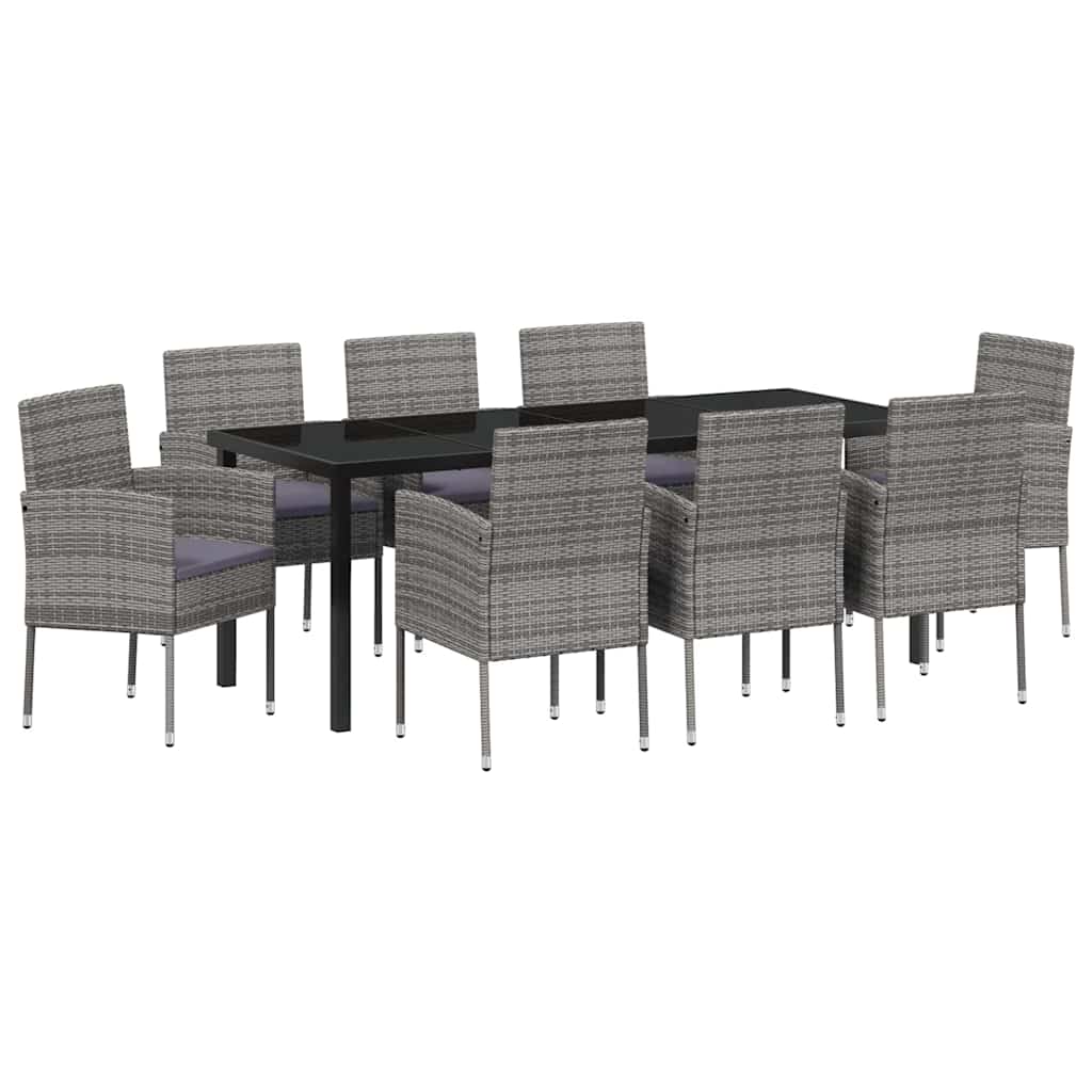 Garden Dining Set 9 pcs Grey Poly Rattan
