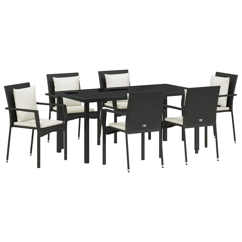 Garden Dining Set with Cushion 7 pcs Black Poly Rattan