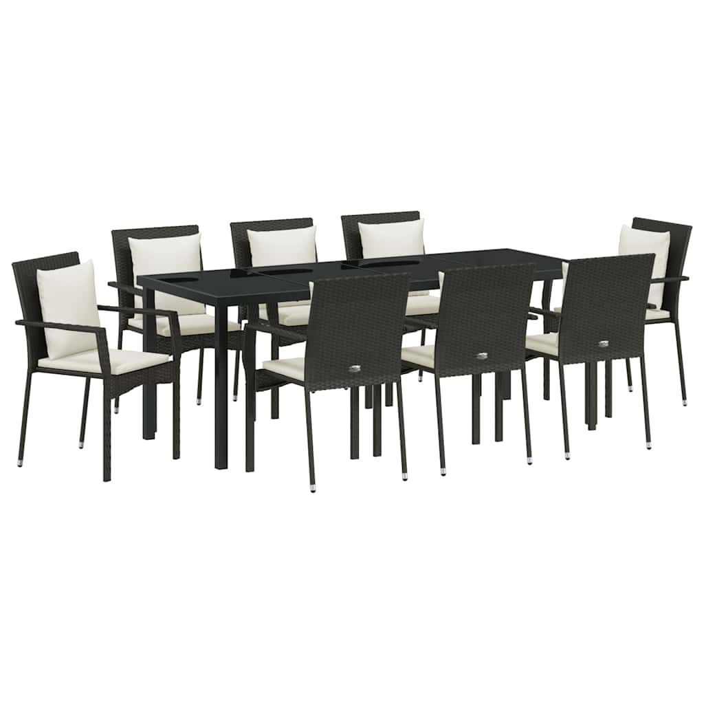 Garden Dining Set with Cushion 9 pcs Black Poly Rattan