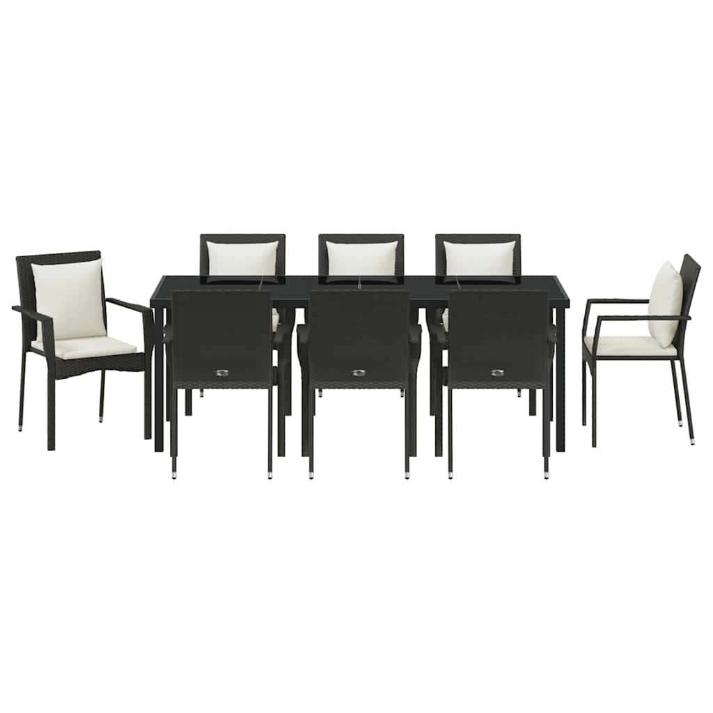 Garden Dining Set with Cushion 9 pcs Black Poly Rattan