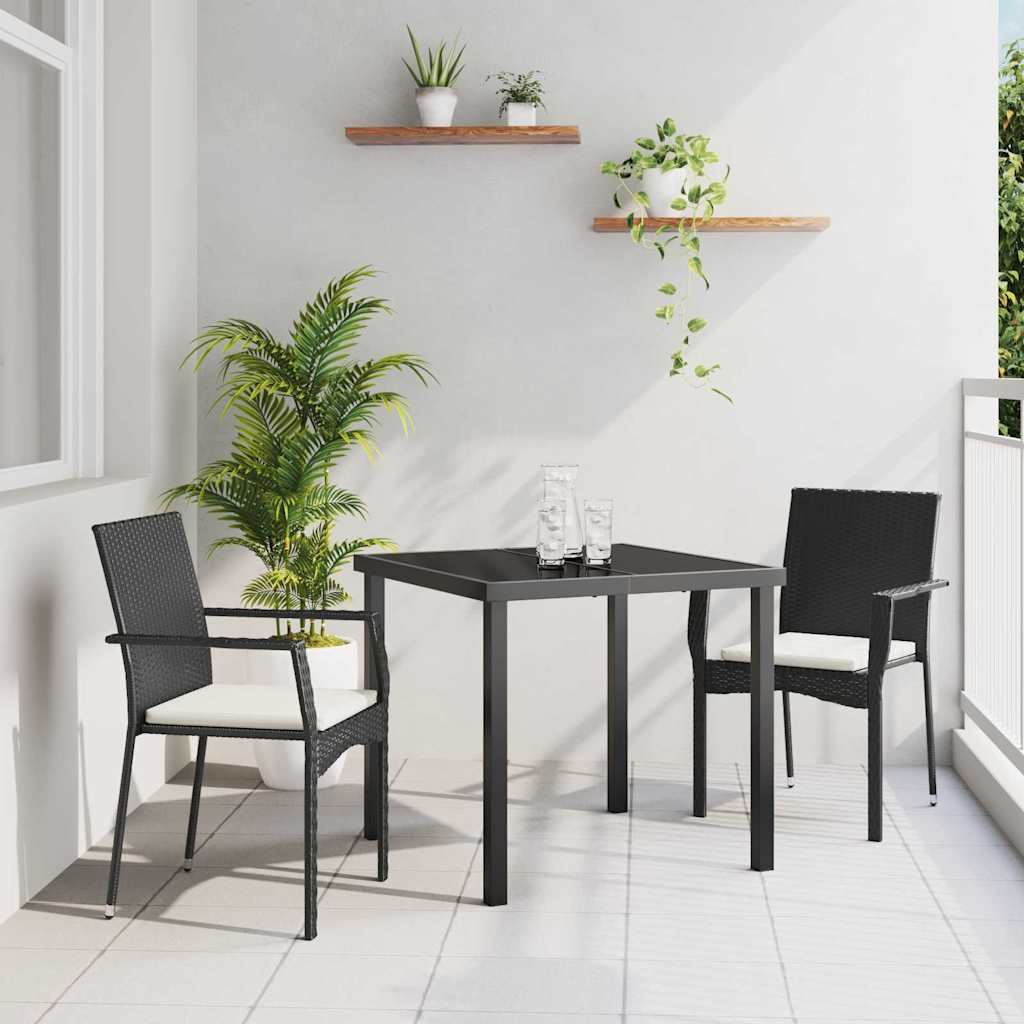 Garden Dining Set with Cushion 3 pcs Black Poly Rattan