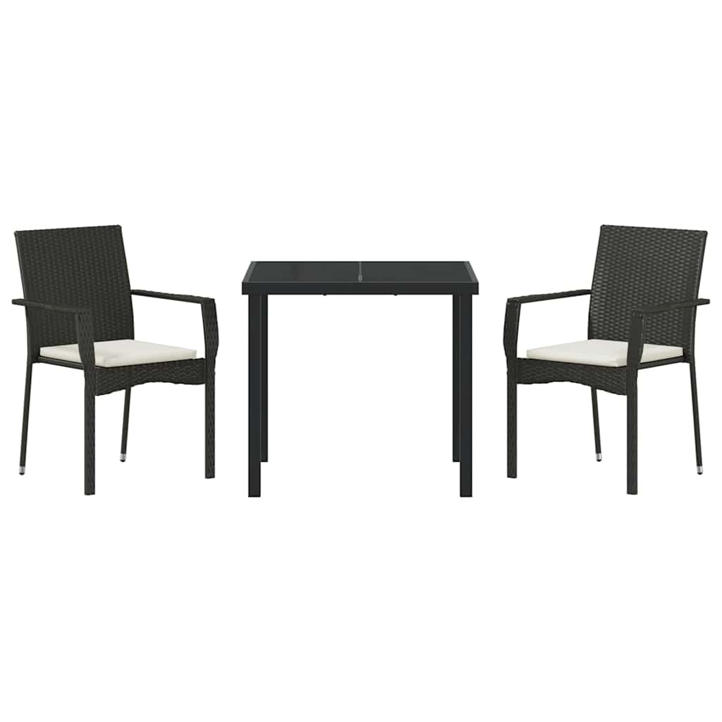 Garden Dining Set with Cushion 3 pcs Black Poly Rattan