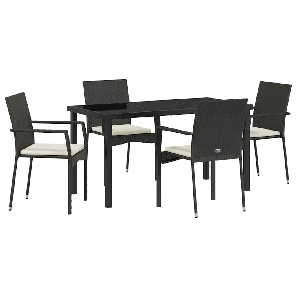 Garden Dining Set with Cushion 5 pcs Black Poly Rattan