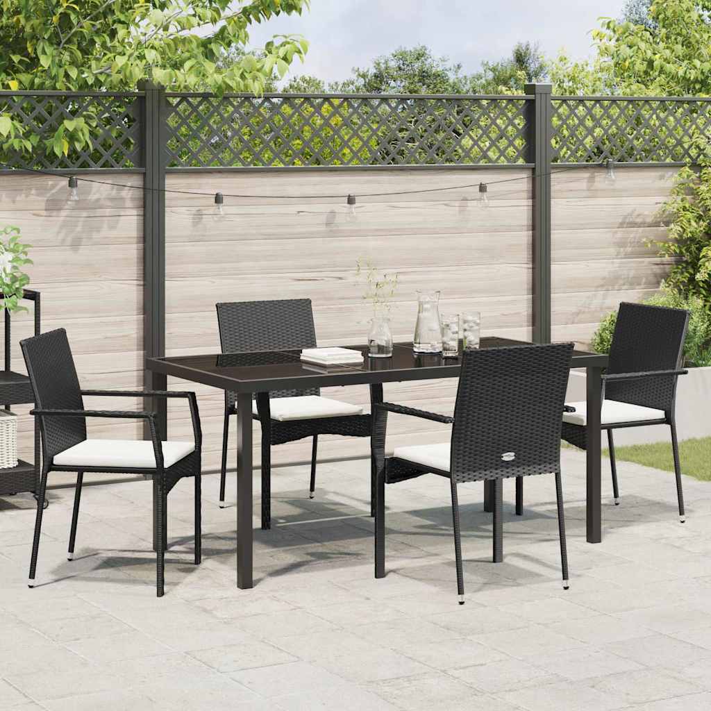 Garden Dining Set with Cushion 5 pcs Black Poly Rattan