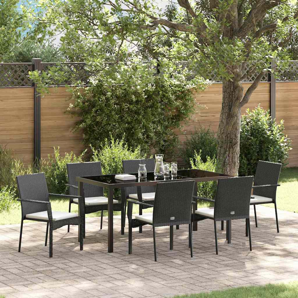Garden Dining Set 7 pcs Black Poly Rattan