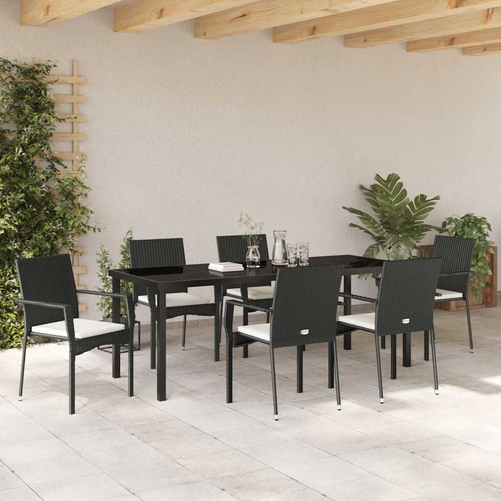 Garden Dining Set 7 pcs Black Poly Rattan