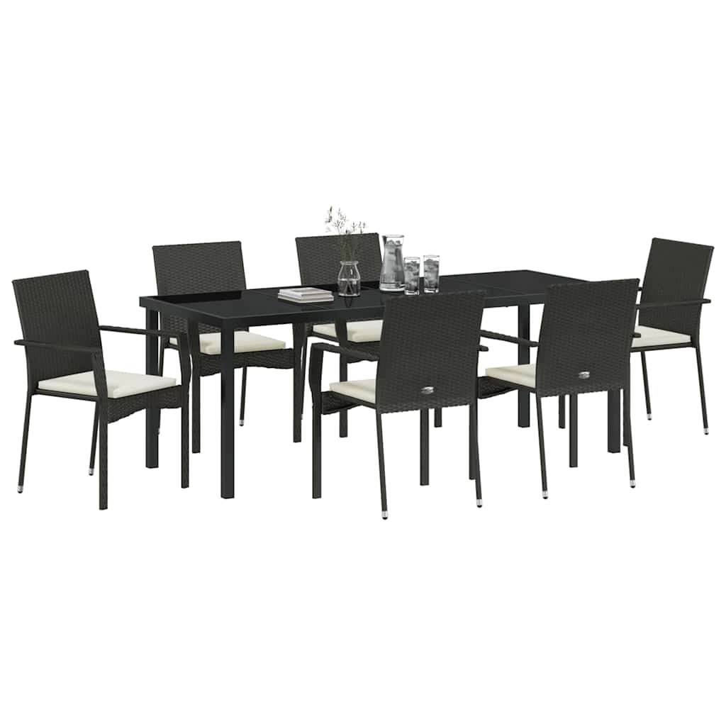 Garden Dining Set 7 pcs Black Poly Rattan