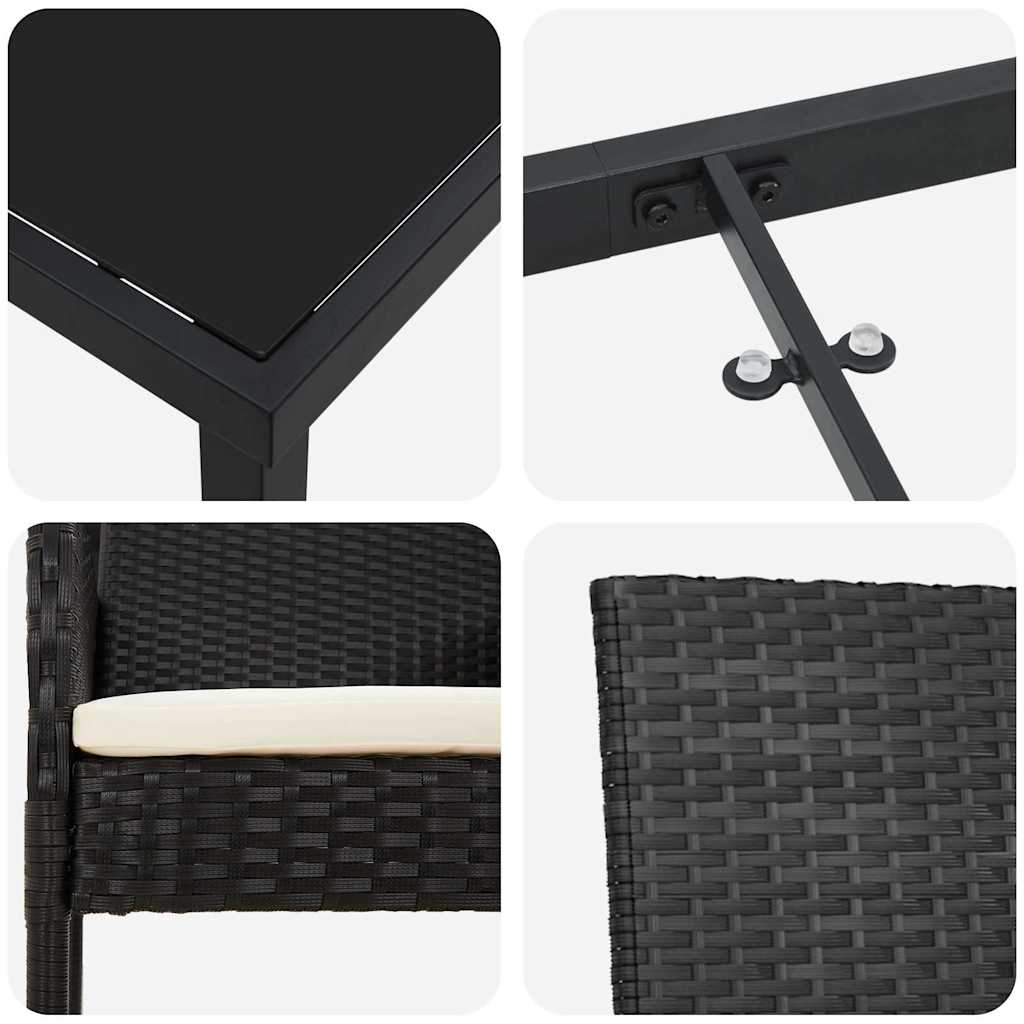 Garden Dining Set with Cushion 7 pcs Black Poly Rattan