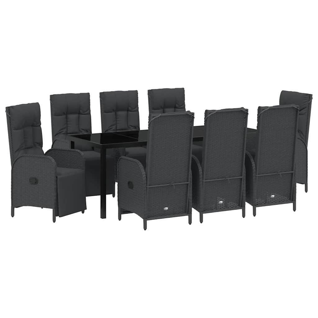 Garden Dining Set with Cushion 9 pcs Black Poly Rattan