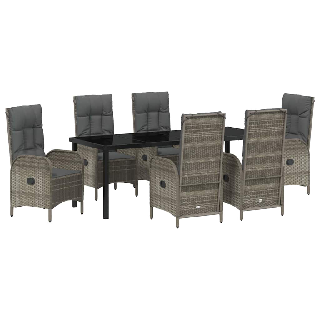 Garden Dining Set with Cushion 7 pcs Grey Poly Rattan