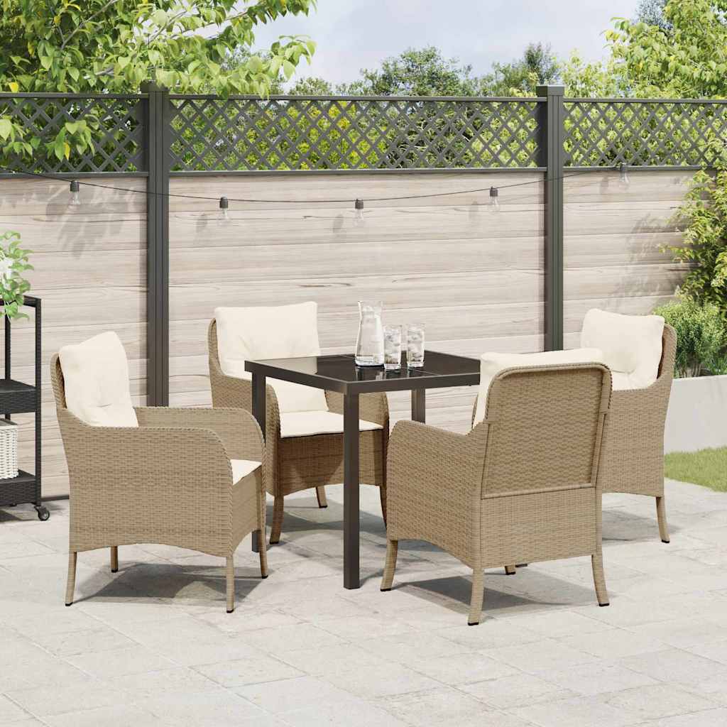 Garden Dining Set with Cushion 5 pcs Beige Poly Rattan