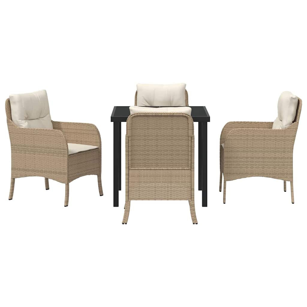 Garden Dining Set with Cushion 5 pcs Beige Poly Rattan