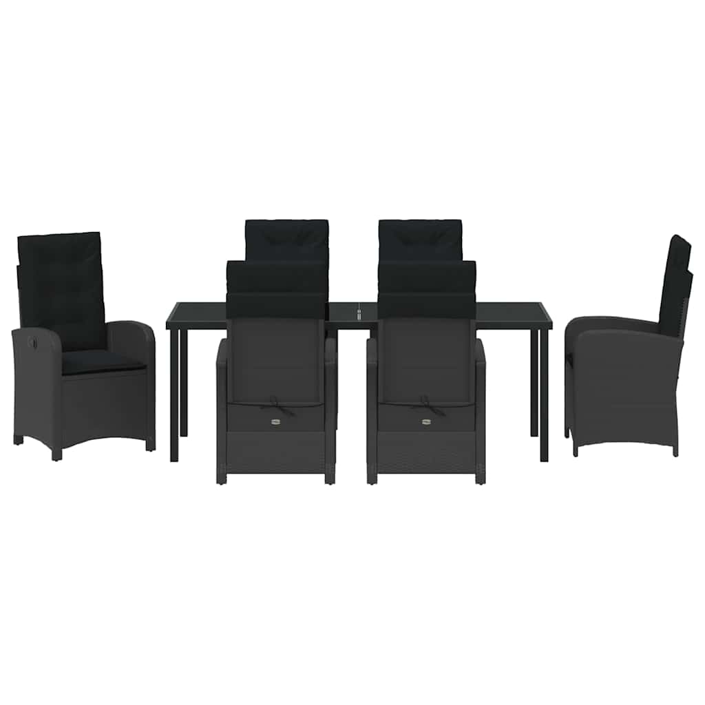 Garden Dining Set with Cushion 7 pcs Black Poly Rattan