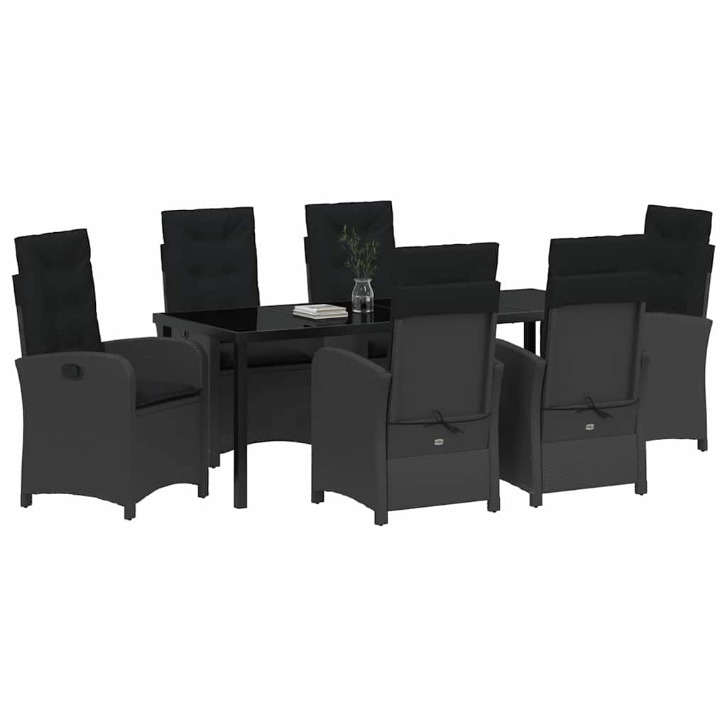 Garden Dining Set with Cushion 7 pcs Black Poly Rattan