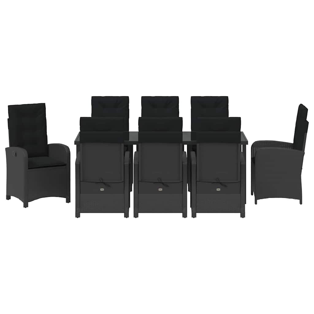 Garden Dining Set with Cushion 9 pcs Black Poly Rattan