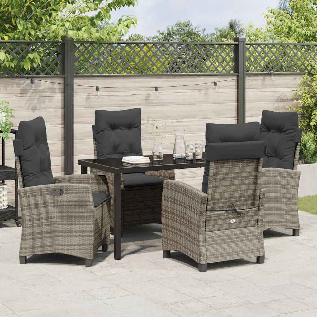 Garden Dining Set with Cushion 5 pcs Grey Poly Rattan