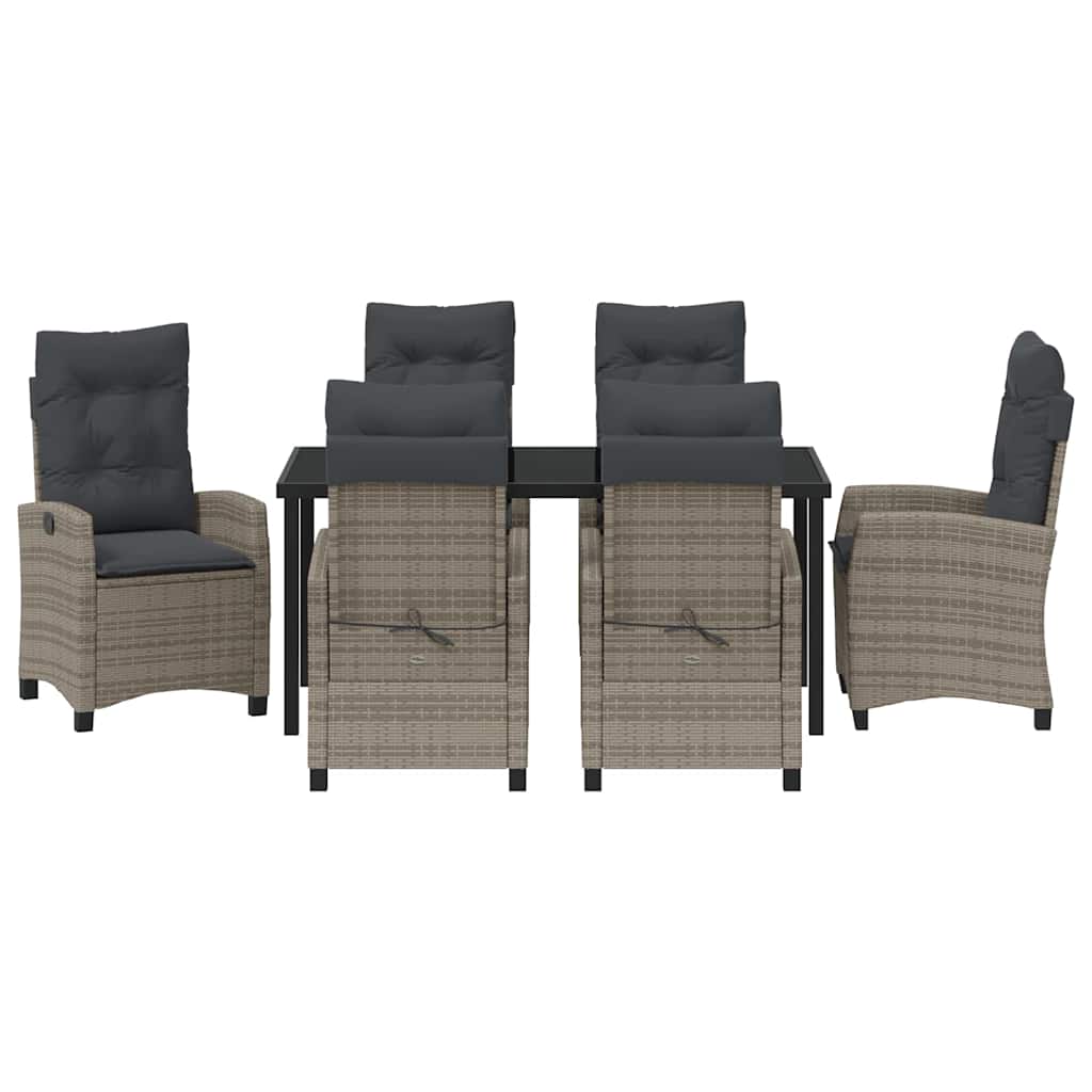 Garden Dining Set with Cushion 7 pcs Grey Poly Rattan