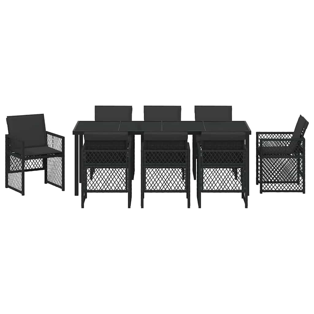 Garden Dining Set 9 pcs Black Poly Rattan