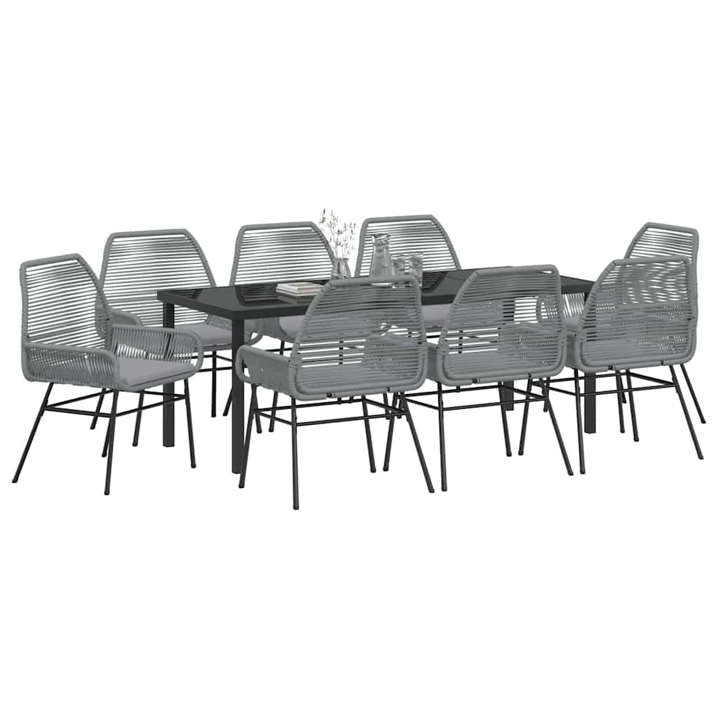 Garden Dining Set with Cushion 9 pcs Grey Poly Rattan