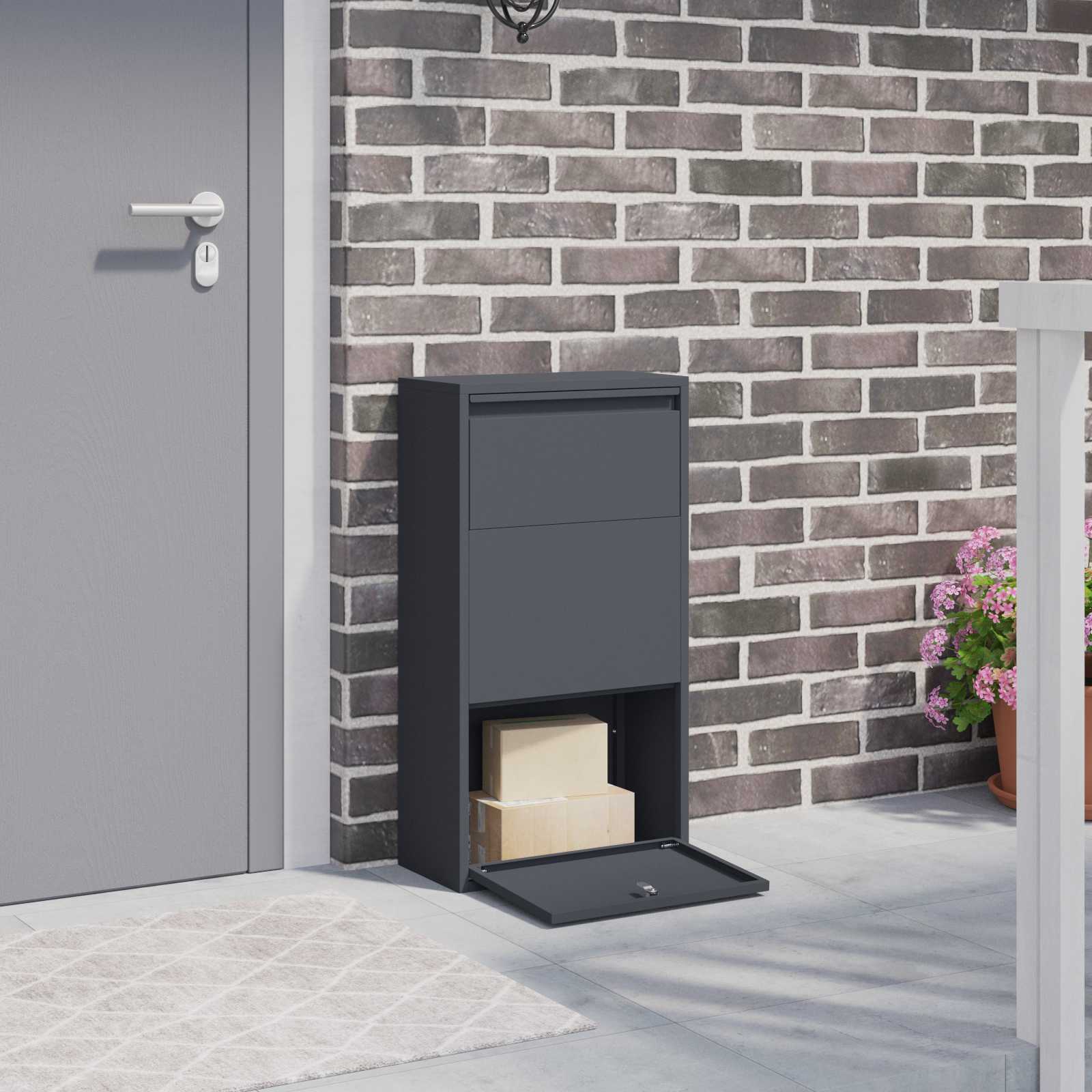 Parcel Drop Box with Storage Anthracite 44 x 22 x 82 cm Steel