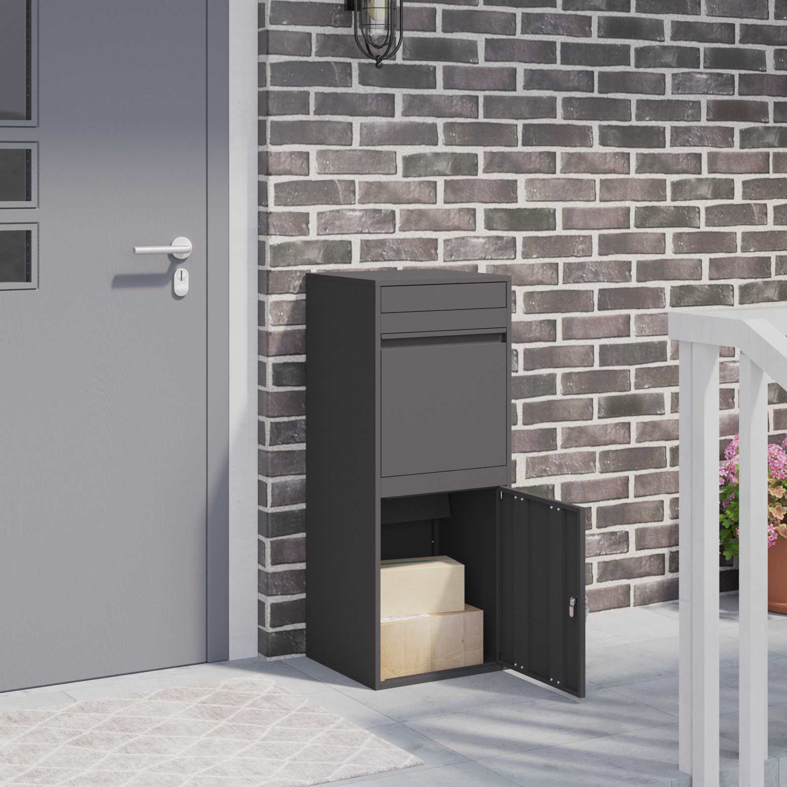 Parcel Drop Box with Storage Black 41 x 38 x 103 cm Steel