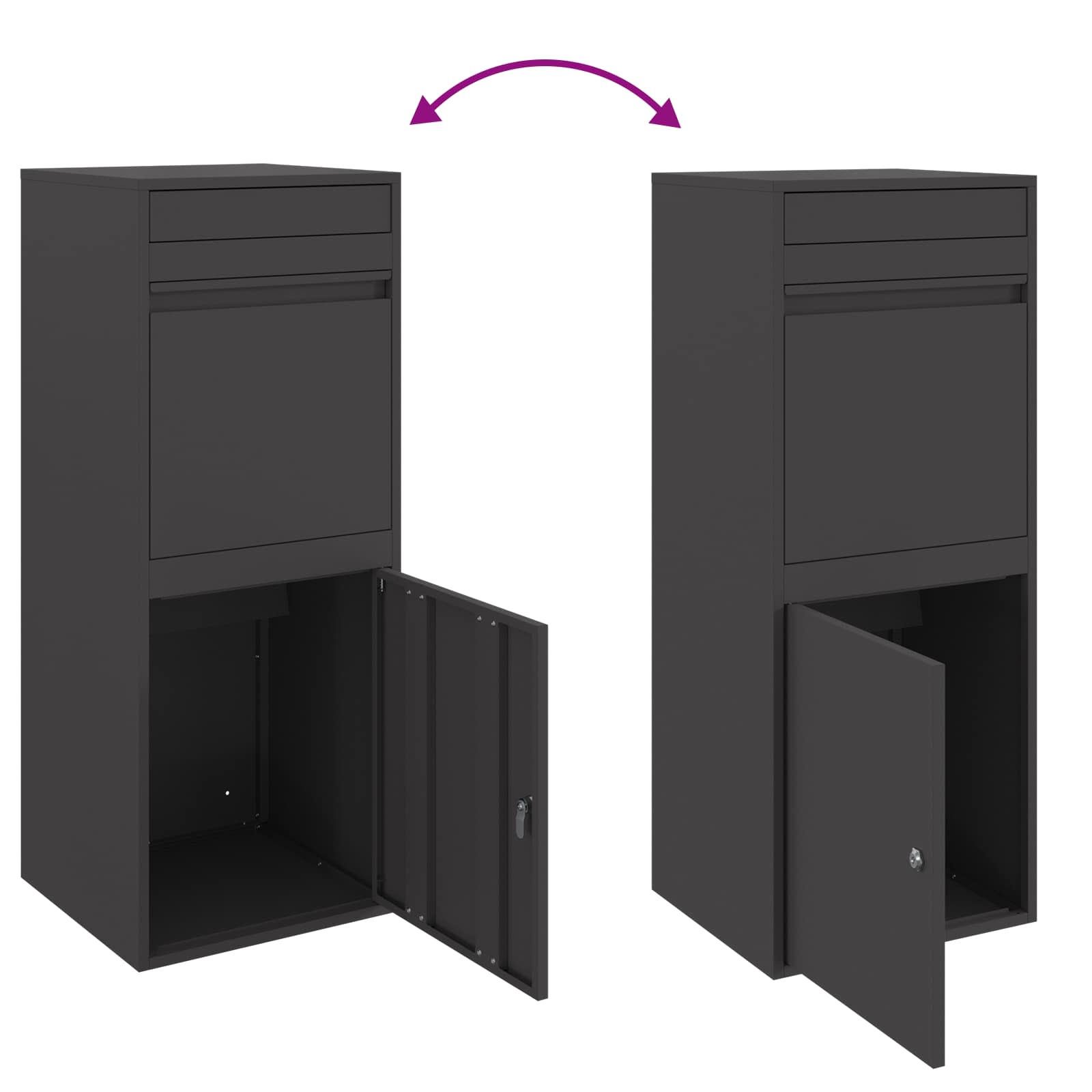 Parcel Drop Box with Storage Black 41 x 38 x 103 cm Steel