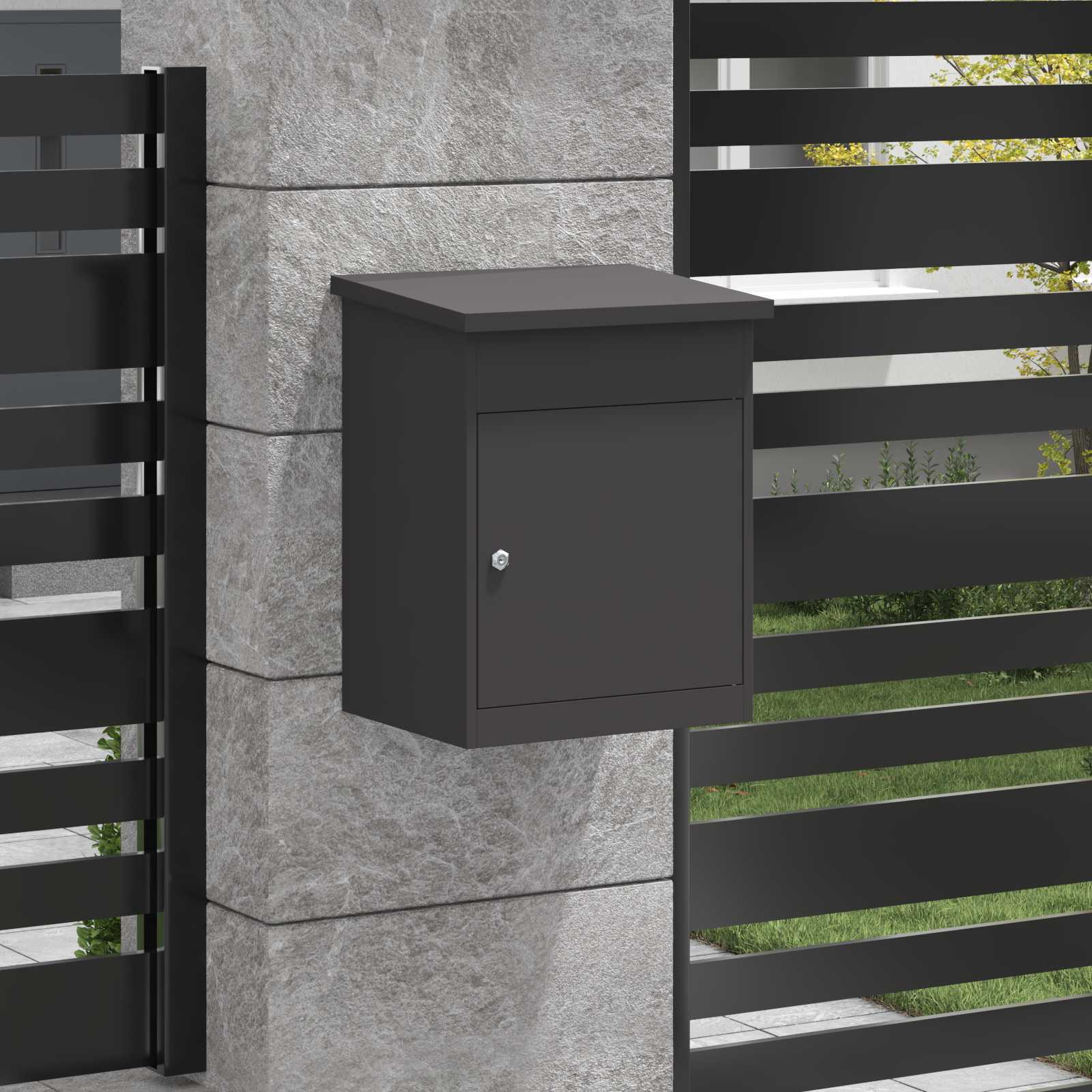 Parcel Drop Box with Storage Black 47.5 x 38 x 59 cm Steel