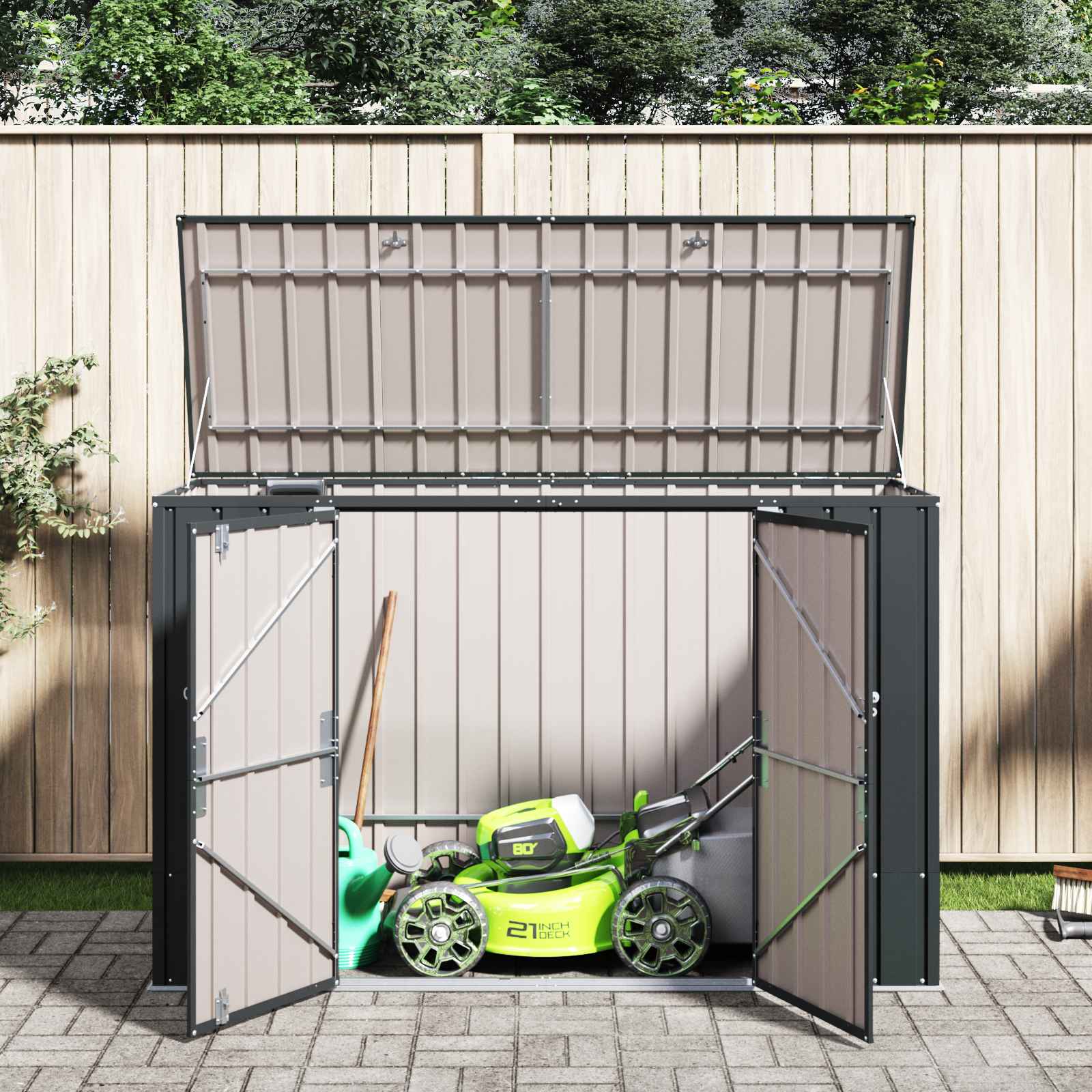 Garden Storage Box Black 214 x 82 x 132 cm Steel