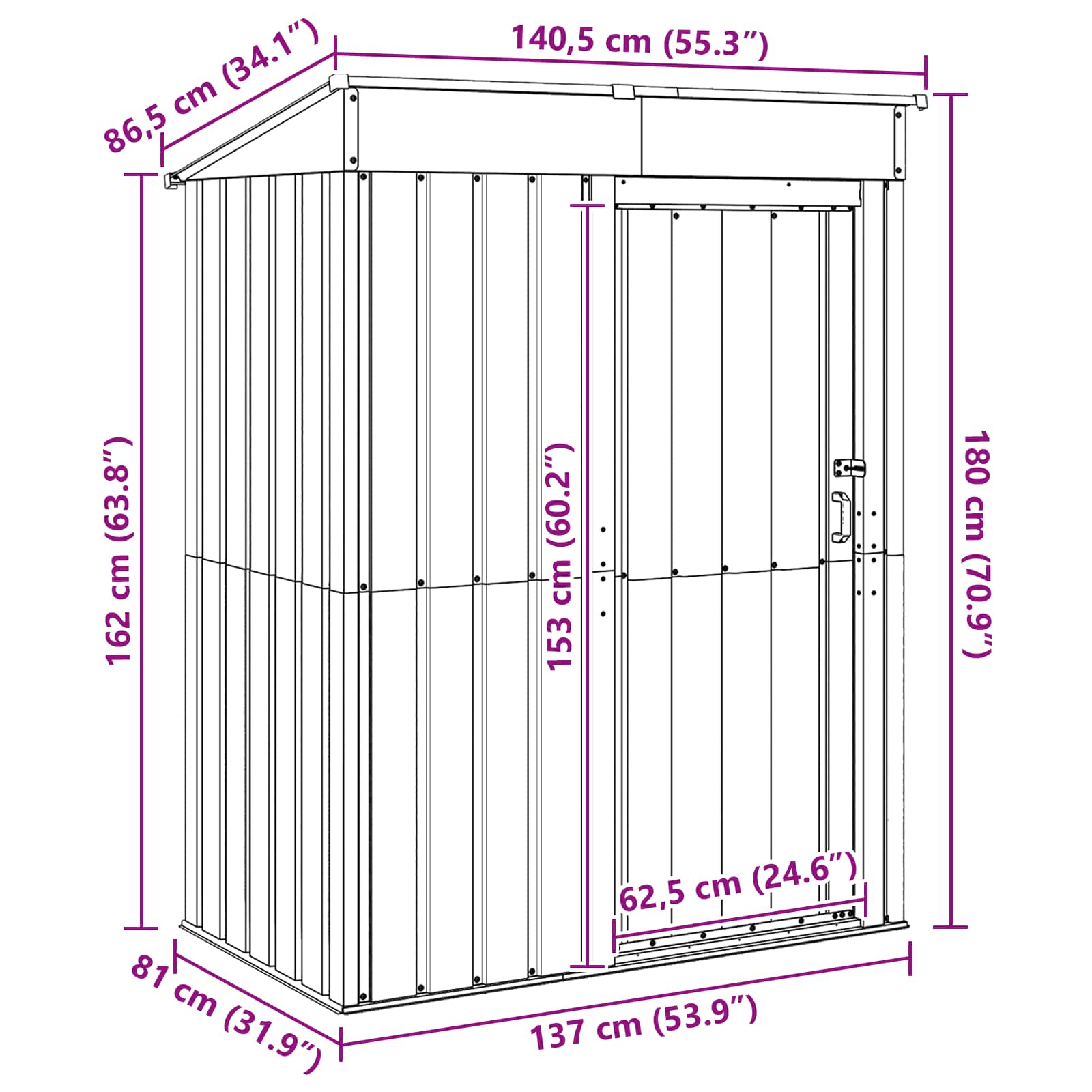 Garden Sheds Anthracite 137 x 81 x 180 cm Metal