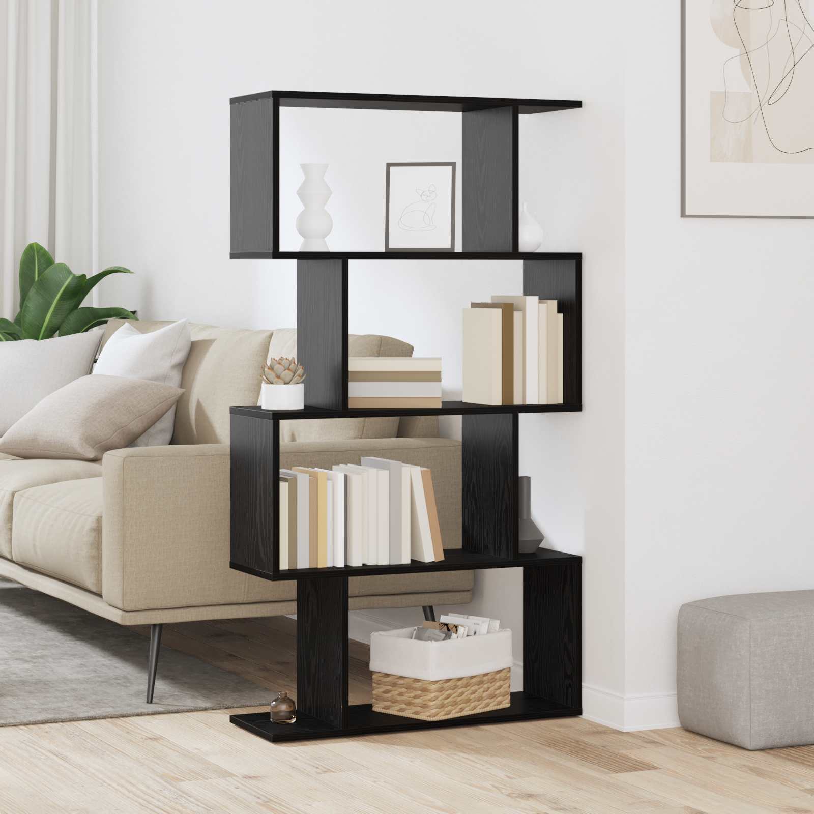 Book Cabinet 4-Tier 70 x 24 x 129 cm Engineered Wood Black Oak