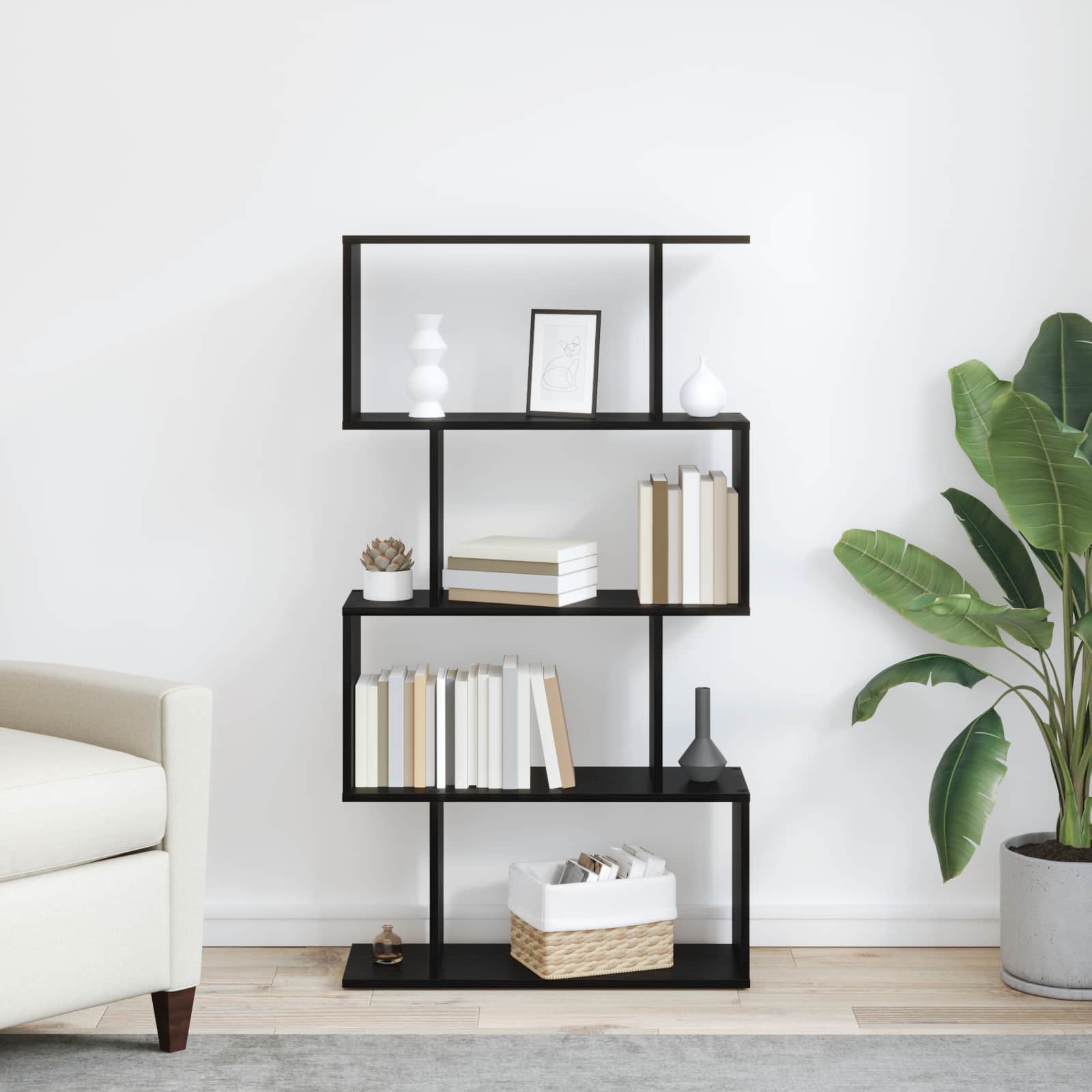 Book Cabinet 4-Tier 70 x 24 x 129 cm Engineered Wood Black Oak