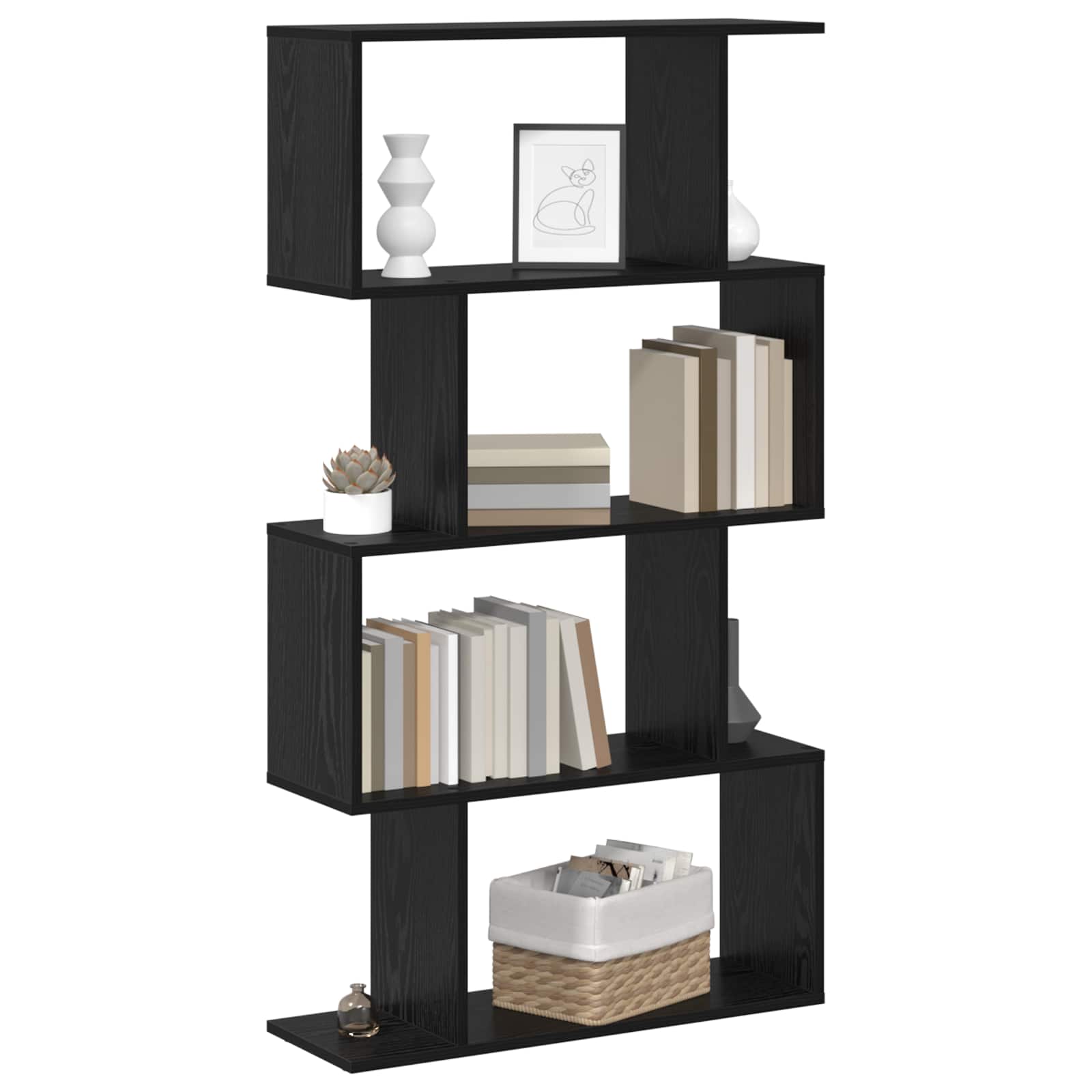 Book Cabinet 4-Tier 70 x 24 x 129 cm Engineered Wood Black Oak