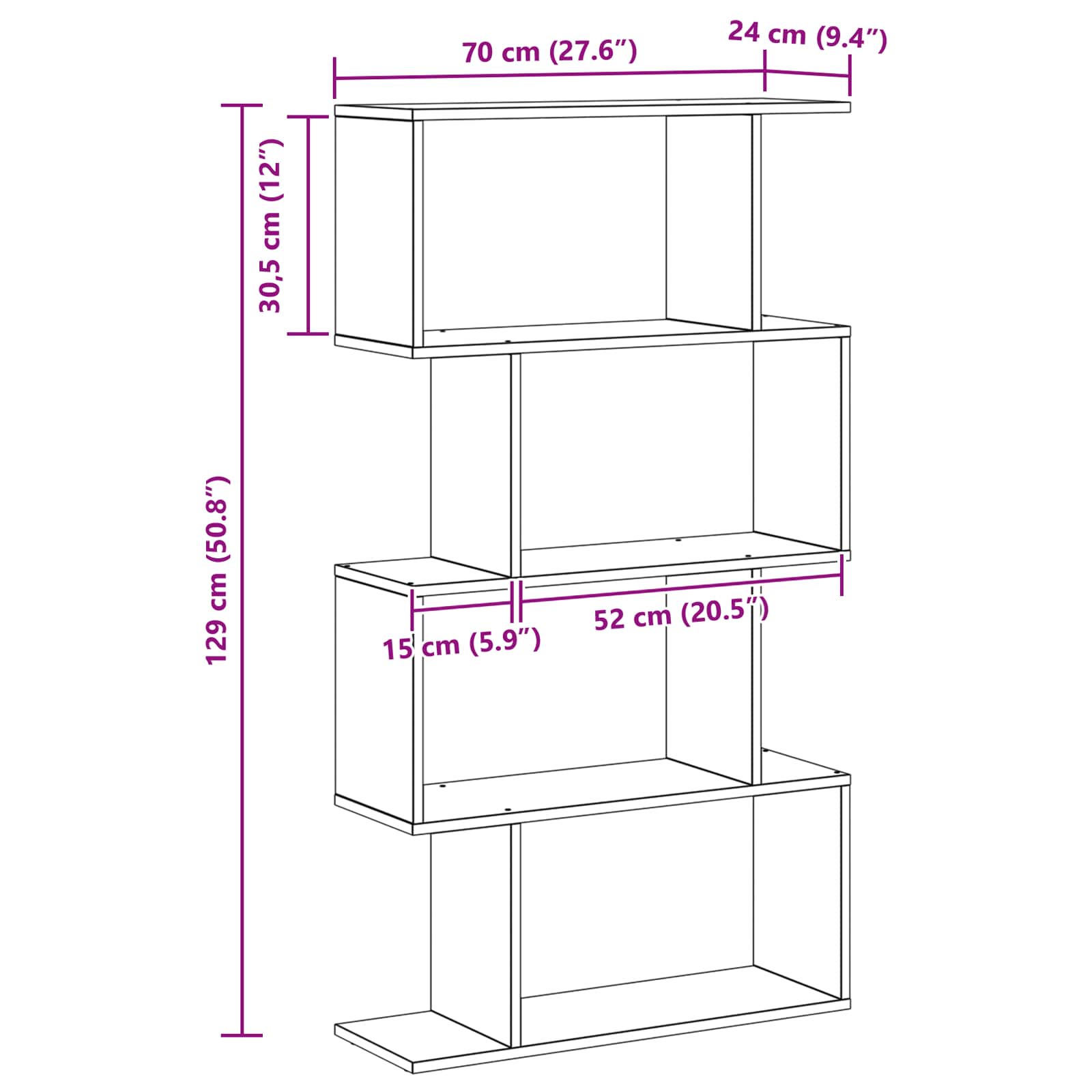 Book Cabinet 4-Tier 70 x 24 x 129 cm Engineered Wood Black Oak