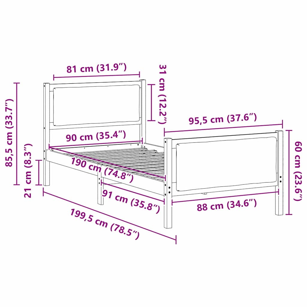 Bed Frame with Headboard Dark Grey 90 x 190 cm Fabric