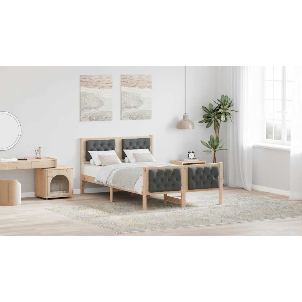 Bed Frame with Headboard Dark Grey 135 x 190 cm Solid Pine Wood