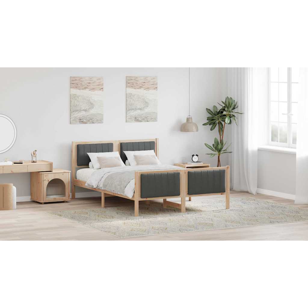 Bed frame Brown and dark grey 135 x 190 cm Solid pine wood