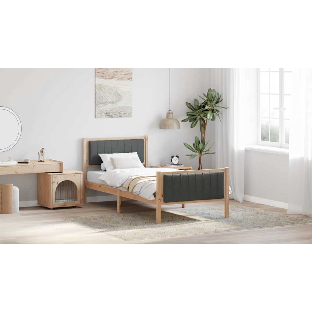 Bed frame Brown and dark grey 90 x 190 cm Solid pine wood